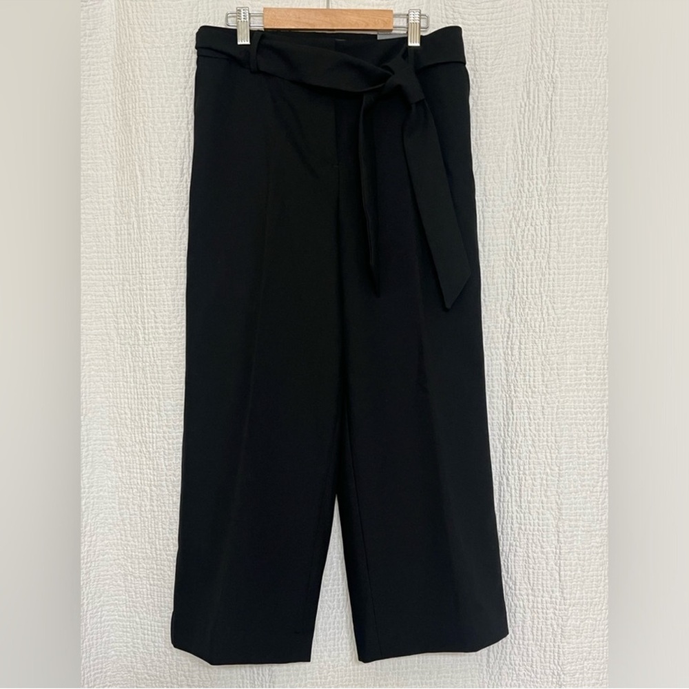 Talbots Black Belted Wide Leg Crop Pants High Waist Size Small — NWT
